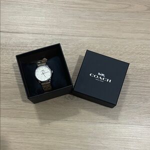 Coach Women’s Tan Signature Canvas Strap Watch with White Dial